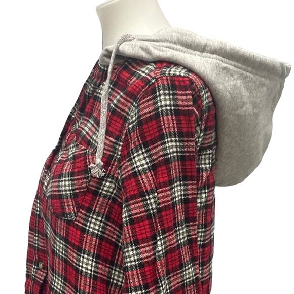 New Time and Tru Womens 3XL Long Sleeve Plaid Flannel Cotton Blend Hoodie - Picture 2 of 5